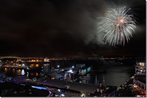 AUCKLAND, NEW ZEALAND - May 13: Fireworks illuminate the sky above Auckland harbour and Auckland's Harbour Bridge as part of Bright Nights on May 13, 2018 in Auckland, New Zealand. Bright Nights is a three-day festival with light installations illuminating Auckland Harbour. (Photo by Dave Simpson/Getty Images)